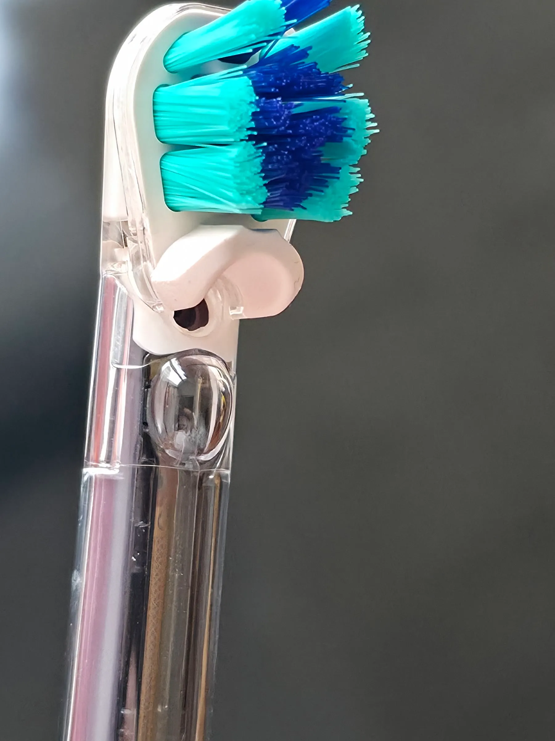 Side macro showing the CameraJet brush head geometry and sealing interface